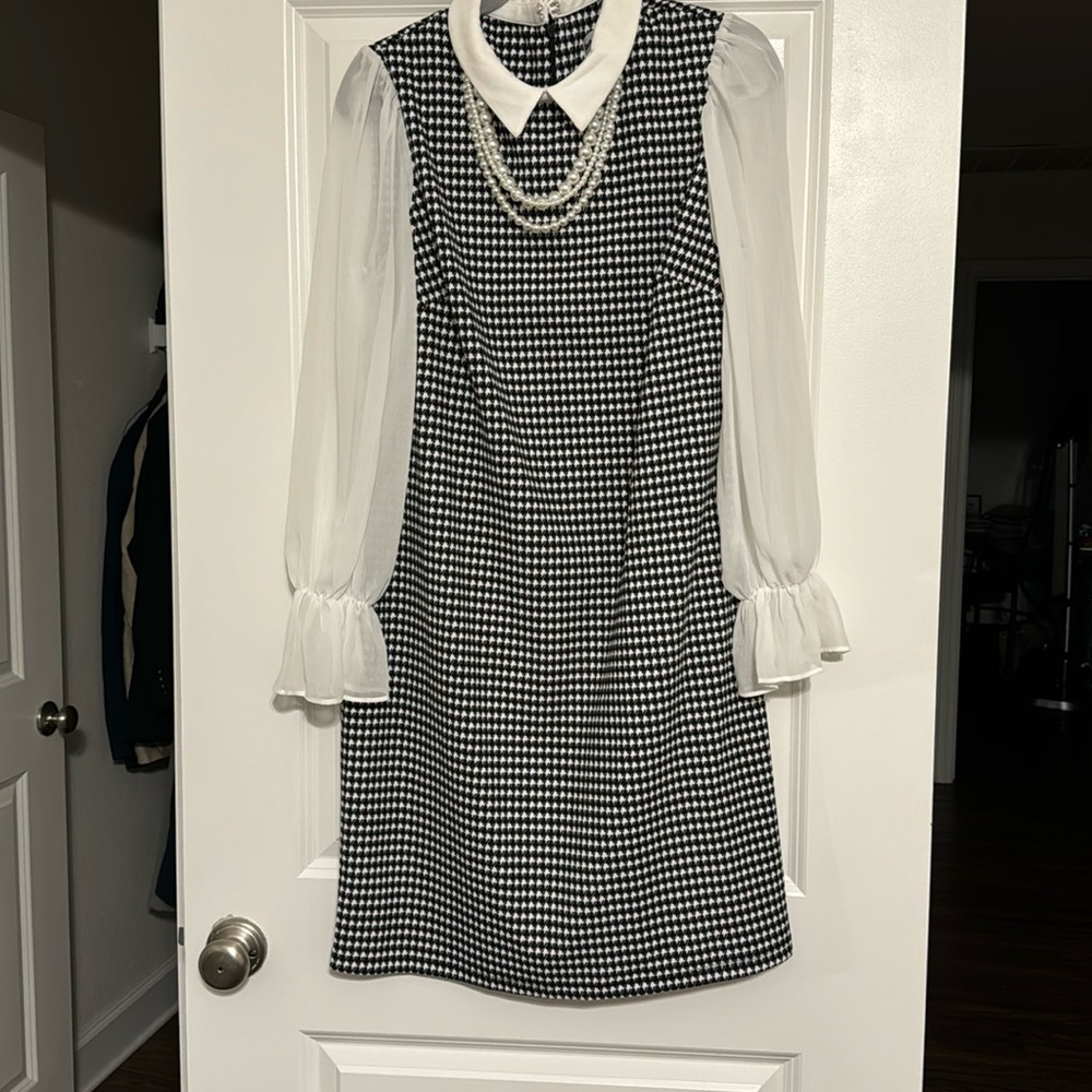 Shelby and Palmer houndstooth dress with pearls